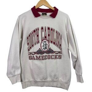 Vintage South Carolina Gamecocks 90s Crewneck Sweatshirt Collar White Large